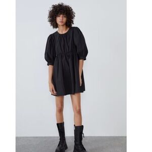 Zara Short Poplin Dress Puff Sleeve